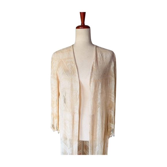 Vintage Lillie Rubin Gold Metallic Fringe Open Front Duster Size Medium - Picture 7 of 11